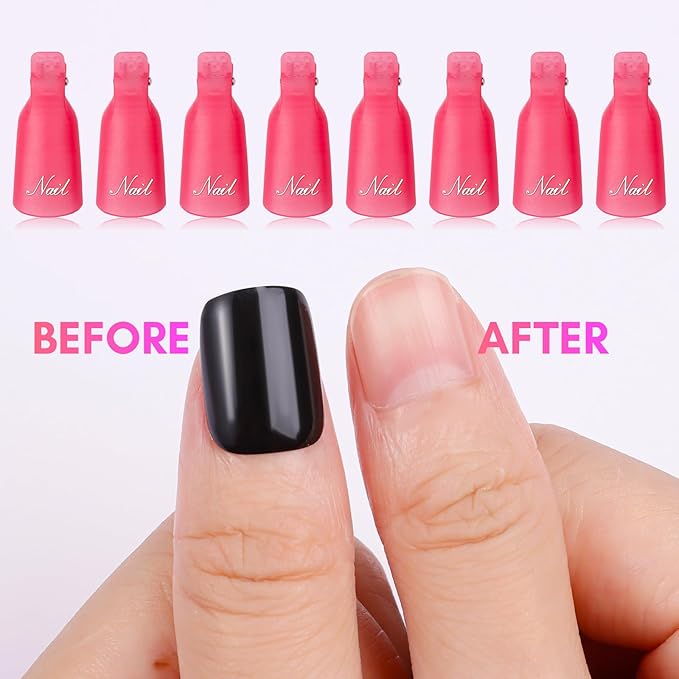 Makartt Nail Polish Remover Kit 20 Pcs, Soak Off Cap Clips, with Double-Ended Cuticle Pusher, UV Gel Polish Removal Tools for Fingers and Toes, Reusable, Rose