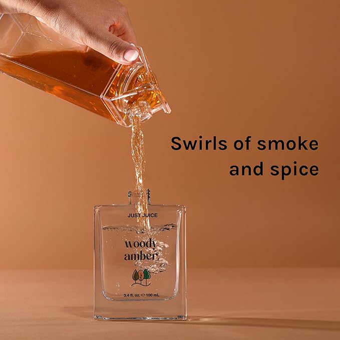 Just Juice Woody Amber - Mini Travel Perfume for Women and Men - Vanilla Perfume with Clove, Tonka Bean, Bonfire Smoke Notes - 0.33 oz