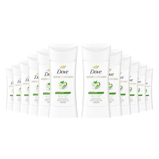 Dove Advanced Care Anti Deo Stick Cool Essentials Pack of 12 for helping your skin barrier repair after shaving 72 h odor control and all-day sweat protection with Pro Ceramide Technology 2.6 oz
