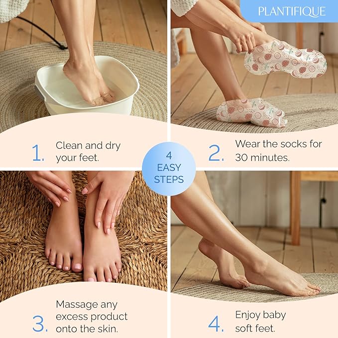 PLANTIFIQUE Korean Foot Mask with Shea Butter 8 Pairs box for Dry & Cracked Feet | Hydrating Socks for Soft Heels | Intense Moisturizing and Repairing Dry Rough Skin | Foot Spa | Happy Feet Mask