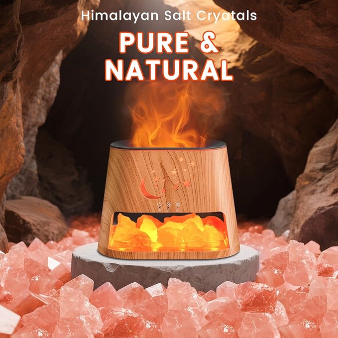 Essential Oil Diffuser : 260ml Aromatherapy Diffuser & Himalayan Salt Lamp with Remote Control & Timer,Cool Mist Humidifier with 8 Colors LED Lights & Auto-Off for Bedroom,Offce,Yoga Room(Wood Grain)