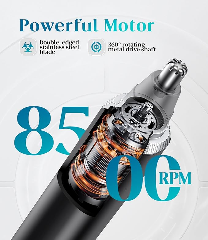 Nose & Ear Hair Trimmer, Type-C Rechargeable Precision Groomer for Men & Women, Painless Double-Edged Blades, IPX7 Waterproof & Easy to Clean for Nose, Ears, and Facial Hair