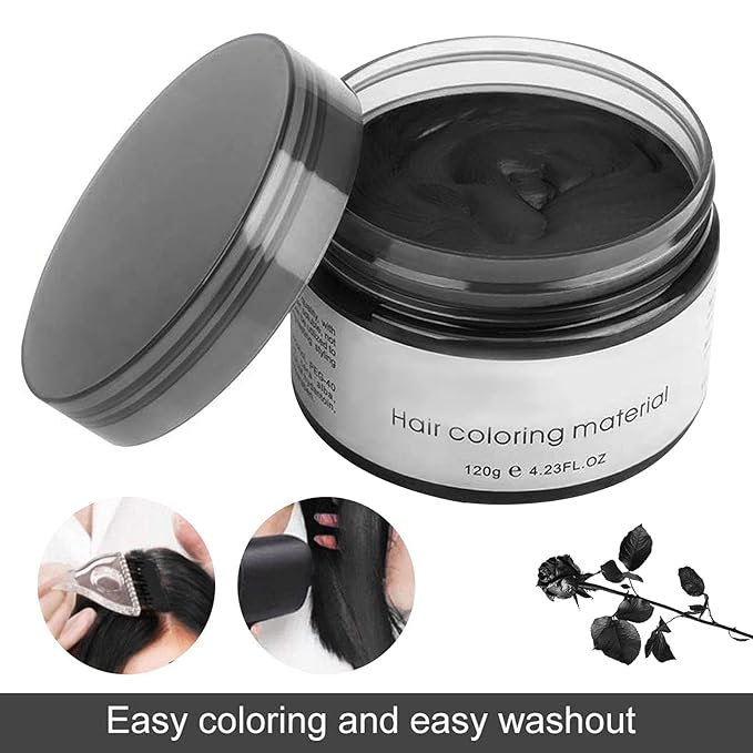 Black Temporary Hair Color,Natural Hair Color Wax,Hair Wax Color Spray 4.23 Ounces, Hair Dye Pomades for Christmas Parties,Role Playing and Halloween (Black)