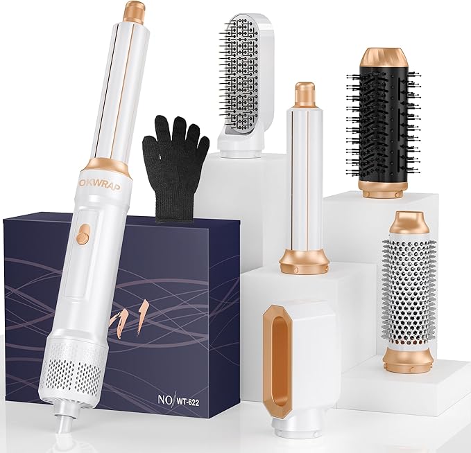 Blow Dryer Brush Set of 6 in 1, Air Curling Iron 3 Temperature Negative Ionic Hair Dryer Brush, Hot Air Brush Hair Styling Tools, 800W Volumize Straightener Round Brush Blow Dryer 100-120V