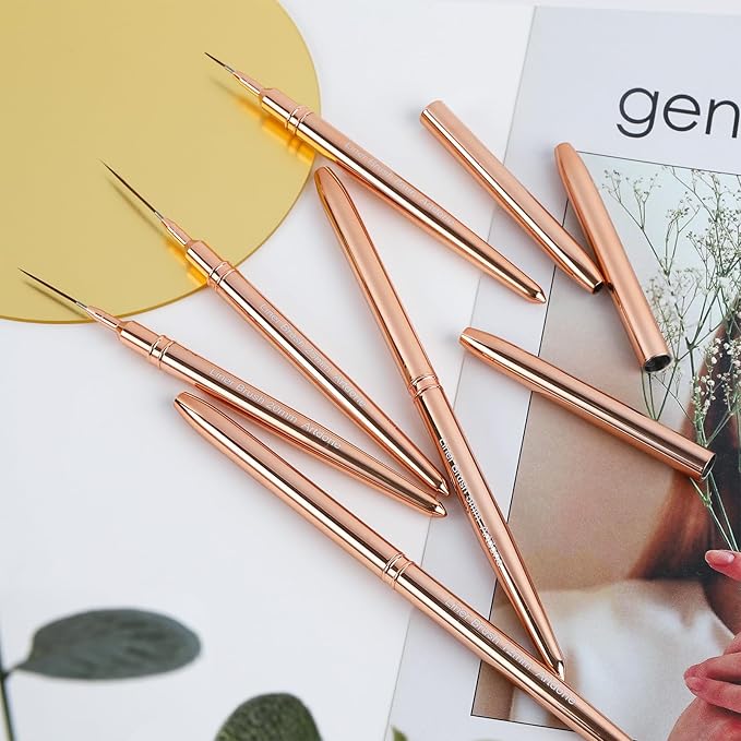 Artdone Metallic Nail Art Pens, Liner Brushes Set, 5PCS Copper Color Nail Tools For Long Lines, Thin Details, Fine Drawing, Liner Brush UV Gel Polish Painting Nail Design Sizes 5/8/12/20/25mm