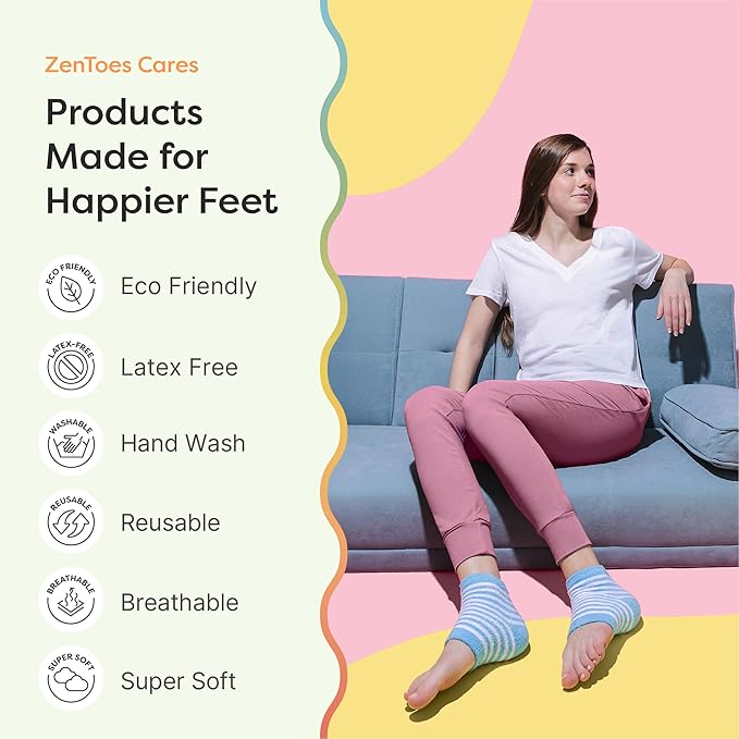 ZenToes Moisturizing Socks for Cracked Heel Treatment, Vitamin E, Olive Oil and Jojoba Oil Heel Socks, Stocking Stuffers for Women, Spa Self Care Gifts for Women (Blue & White Stripes, Regular)