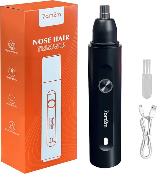 7AM2M Personal Care Electric Nose and Ear Hair Trimmer – Rechargeable, 9000 RPM High-Speed Precision Cutting, Detachable Washable Blade, Portable Design Black