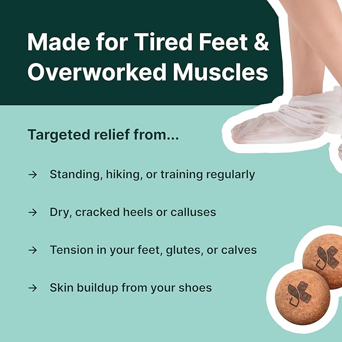 YogaMedic 3 Foot Masks for Dry Cracked Feet & 2 Cork Balls for Massage - Set of Exfoliating & Hydrating Feet Mask & Lightweight Trigger Point Yoga Balls, Foot Peeling Mask & Exercise Ball, Women & Men