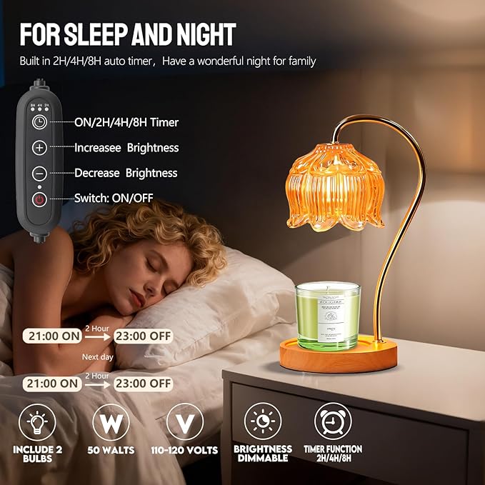 GEEZO Fragrance Candle Warmer Lamp，Electric Candle Warmer with Timer & Dimmer，Mom Christmas Birthday Gifts for Women, House Warming Gifts New Home Bedroom Decor