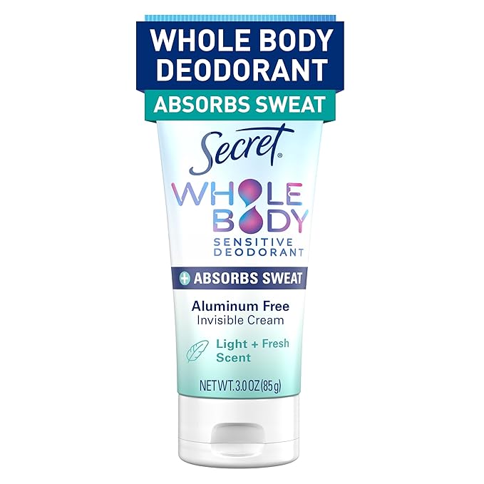 Secret Whole Body Deodorant Dry Feel Cream + Absorbs Sweat for Women, Light & Fresh Scent, Aluminum Free Deodorant, 72 HR Odor Protection, 3.0 oz