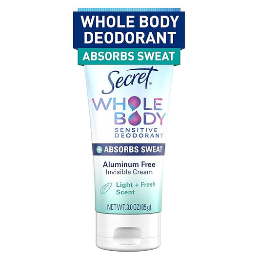 Secret Whole Body Deodorant Dry Feel Cream + Absorbs Sweat for Women, Light & Fresh Scent, Aluminum Free Deodorant, 72 HR Odor Protection, 3.0 oz