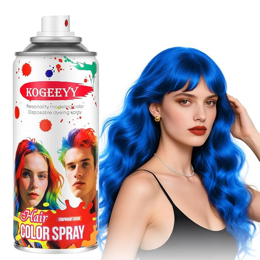 Temporary Hair Color Spray for Kids Women,One-Time Use Blue Hair Spray, Washable Temporary Hair Dye, Natural Hair Color Wax, Non-sticky Hair Spray for Cosplay, Party, Christmas, Halloween(Blue,4.06Oz)