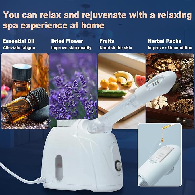 Facial Steamer Nanometer Fine Mist Face Steamer for Facial Deep Cleaning, 360°Can Rotate The Arm，10 Minute Home Facial Spa Mist, Design for Personal Care Use at Home Or Salon Barber