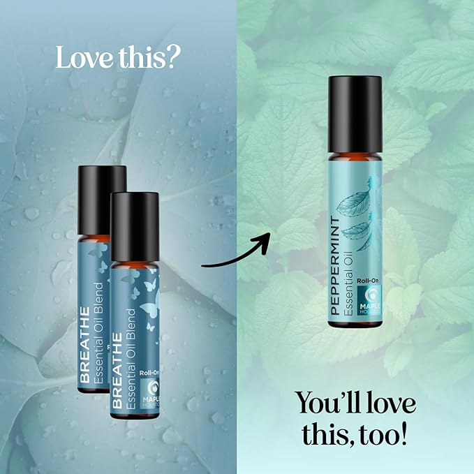 Breathe Essential Oil Roll On - Aromatherapy Essential Oil Roller with Invigorating Essential Oils - Refreshing Essential Oil Blend with Eucalyptus Peppermint Spearmint & Tea Tree Oils (2 Pack)