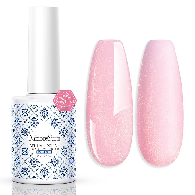 MelodySusie Fleurwee Plant Based Gel Nail Polish, Hema Free Glitter Pink Nail Polish, Soak Off UV LED Gel Polish Gift for Women 21 Non Toxic Long Lasting Nail Art Manicure Salon DIY at Home P11