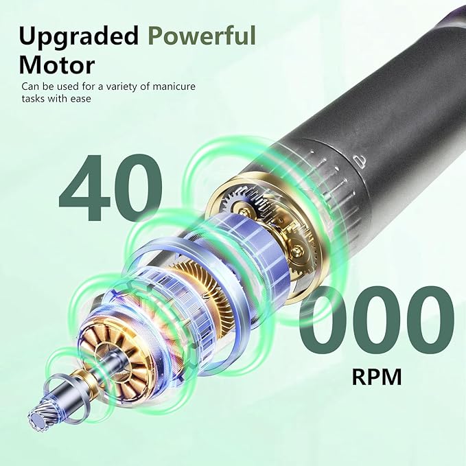 BETE Professional Nail Drill, 40000 RPM Cordless Electric Nail File Kit with 6 Bits, Rechargeable Efile for Acrylic Gel Nails Polishing, Manicure Tools for Salon Home Use, Black