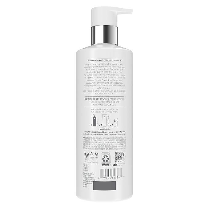 Dove Derma Scalp Shampoo 1 ct Density Boost for 4x More Visible Fullness, with Glycerin, 16 oz