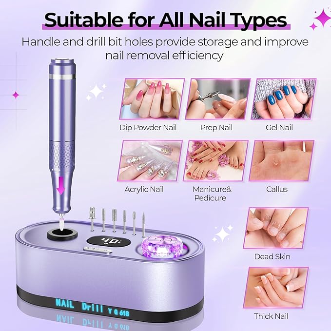 Electric Nail Drill Professional: 40000RPM Electric Nail File Kit E File Nail Drill Machine with LCD Display for Acrylic Gel Nail, Manicure Pedicure Polishing Nail Grinder for Salon Home Use