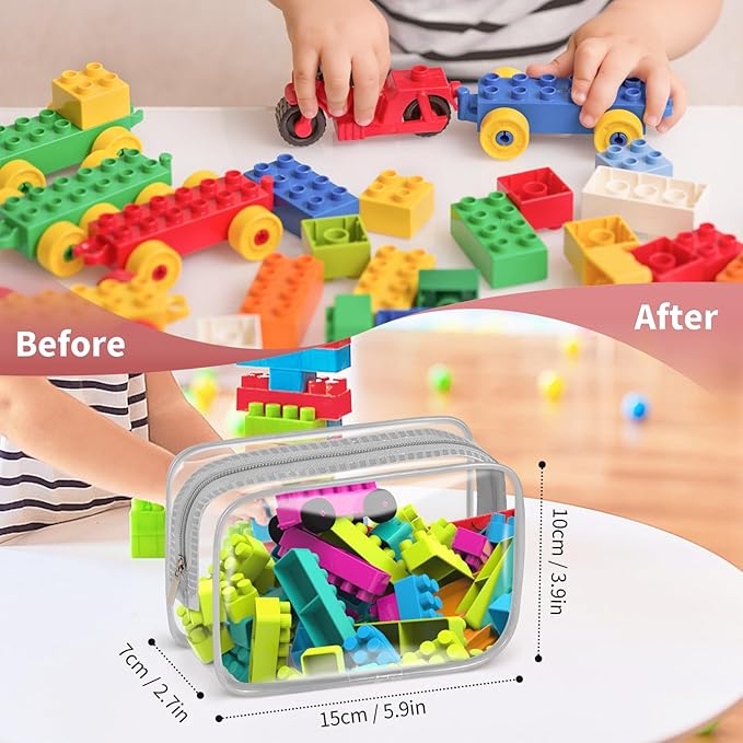 TISRATOK 12 PCS Clear Makeup Bag for Women with Zipper, TSA Approved Toiletry Pouch, Cosmetic Bag Bulk for Travel Organizer Essentials - Grey,Small