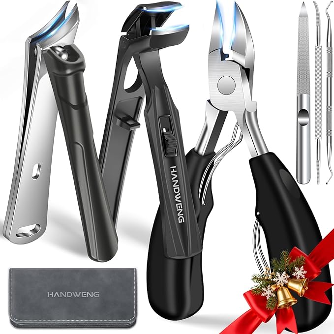 Toenail Clippers for Seniors Thick Toenails, Angled Head Large Toe Nail Clippers for Thick Nails for Men, Heavy Duty Ingrown Toenail Clippers with Wide Jaw, Slanted Nail Clippers with Long Handle