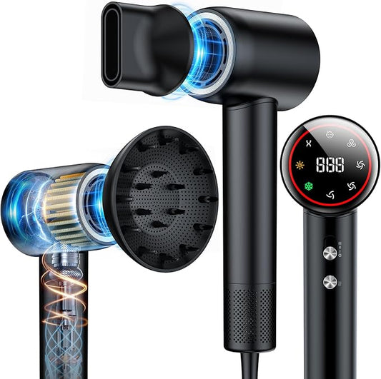 Hair Dryer, 160000 RPM High Speed 200 Million Ionic Blow Dryer, Professional Hair Blow Dryer with Diffuser and Nozzle for Home, Travel & Salon Use, 120V