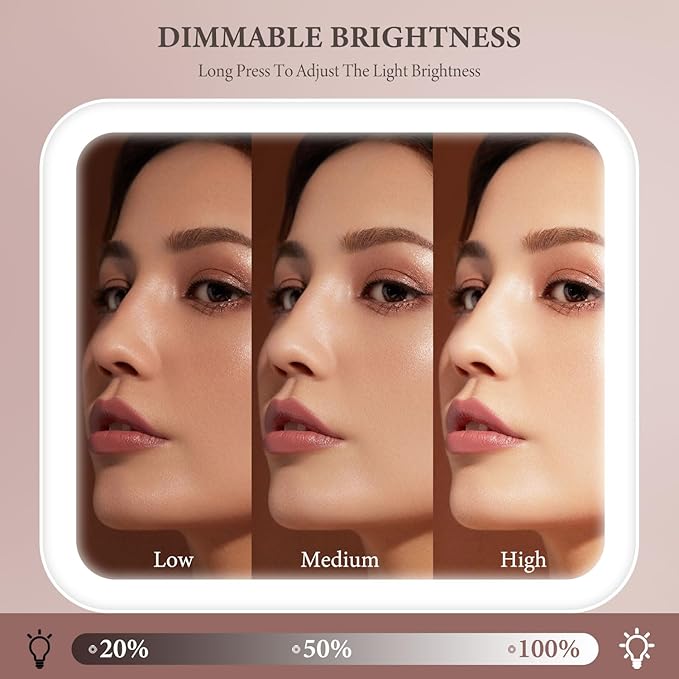 Travel Makeup Bag with LED Lighted Mirror, Cosmetic Makeup Organizer Bag with 3 Color Setting, Makeup Train Case with Adjustable Dividers for Women Makeup Brushes Jewelry Accessories