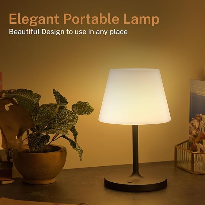 Cordless Lamp, 5000mAh Battery Operated Rechargeable Table Lamp with Power Bank, Touch Dimmable 3 Color Temperatures, IP44 Waterproof Shower Lamp for Kitchen, Bathroom, Indoor Or Outdoor Use 9.6in