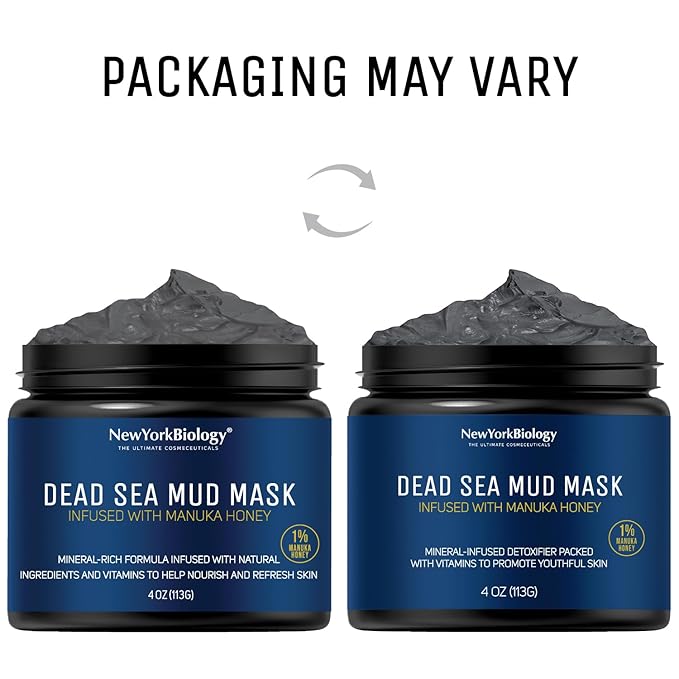 New York Biology Dead Sea Mud Mask for Face and Body | with Manuka Honey | Spa Quality Pore Refiner for Oily Skin | Natural Skincare for Women & Men | Tighten Skin for A Healthier Complexion | 4 oz