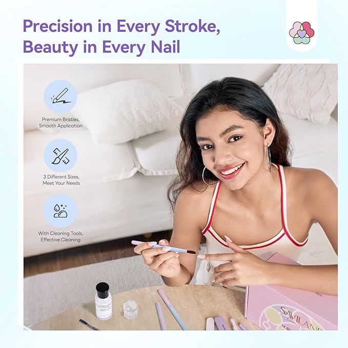 SAVILAND Acrylic Nail Brush with Cleaner: Size 8,10,14 Professional Acrylic Brushes Makeup Brushes Cleaner Conditioner Nail Brush Cleaner Tool & Dappen Dish for Acrylics Nails Home Salon DIY