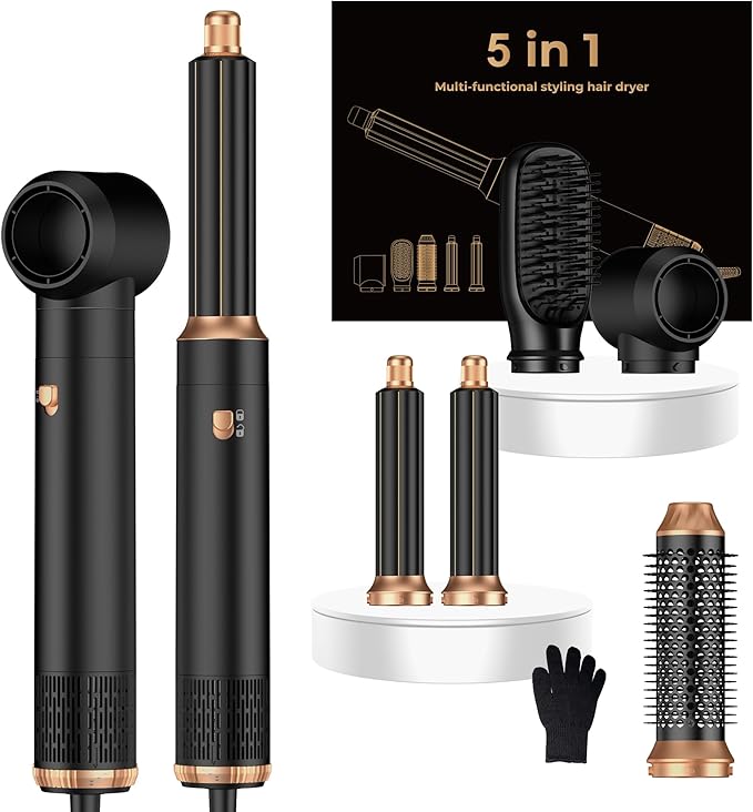 5 in 1 Hair Dryer Brush Set,Professional Negative Ionic Hot Air Styler, Air Curling Wrap Styler,Detachable Blow Dryer Brush With Auto Wrap Curlers,Hair Styling Tools For Straight/Curl/Drying/Smoothing