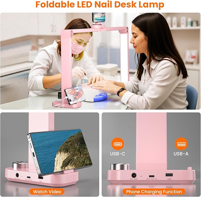 Nail Light for Desk,34 Inch 48W Half Moon Light-Adjustable 3000K-6000K Color Temp, 0-100% Brightness,Nails lamp with Phone Stand,for Nails Art,Tattoo,Eyebrow,Beauty,Reading,Salon