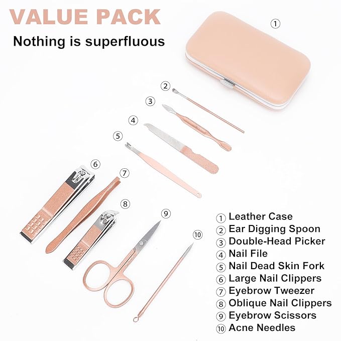 9 PCS Nail Clippers, ONEHERE Premium Manicure Set, Professional Grooming Gift Kit, Pedicure Kit, Facial, Hand, Foot, Cuticle Nail Care Tools, Fingernail Clippers with Luxurious Portable Travel Case