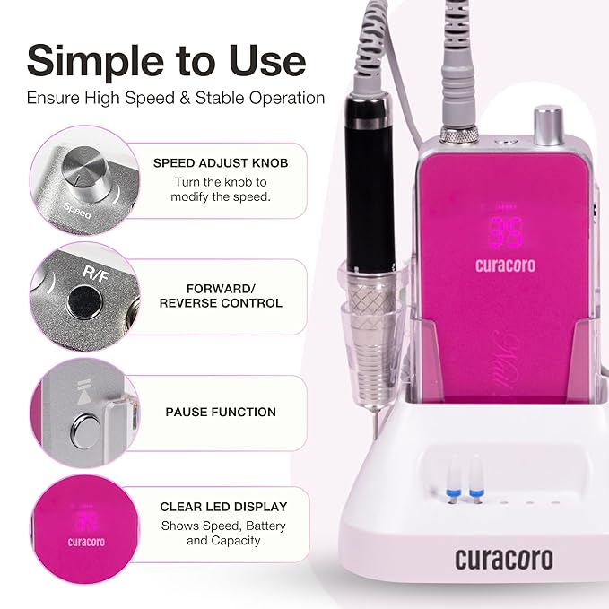Curacoro Nail Drill 35000RPM Professional Brushless Electric Nail Drill Machine - Nail Efile for Acrylic Gel Nails, Low Noise Low Vibration
