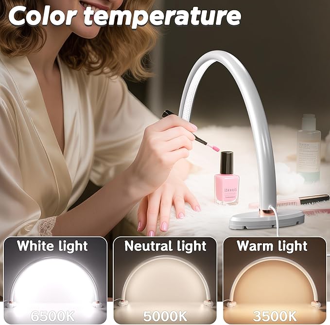 Small Half Moon Light for Nail Desk, 3 Color Temperature 3500K-6500K,180°Surround Moon Light Nail Tech,Half moon nail lamp for Manicure Sculpture Handicrafts etc Lighting,Personal DIY use 16inch