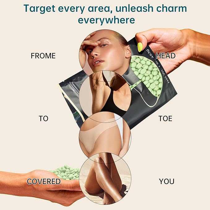 Lifestance Tea Tree Waxing Beads, 1LB Coarse Hair Removal Wax Beans for Face, Eyebrow, Brazilian Bikini, Sensitive Skin at Home for Women and Men