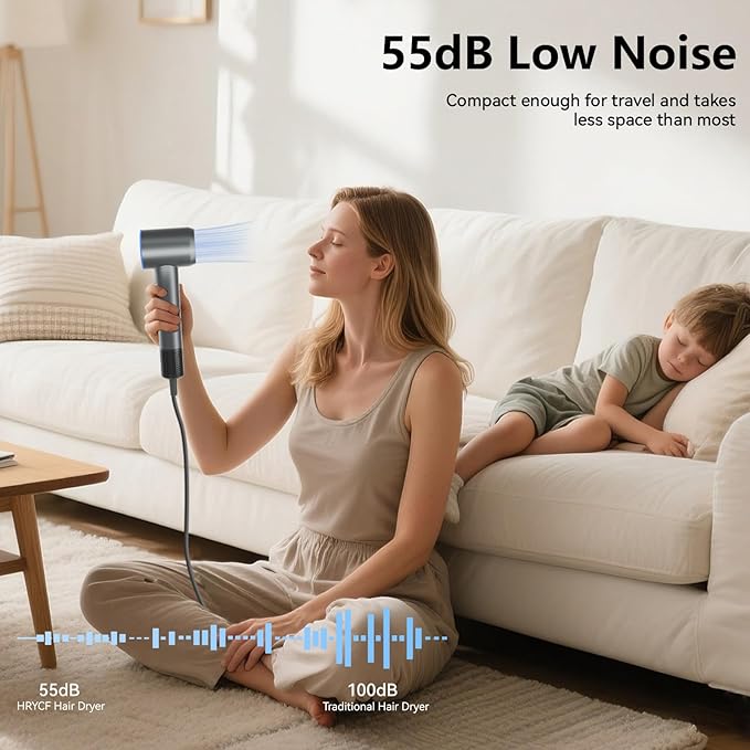 Hair Dryer, 160000 RPM High-Speed Ionic Hair Drye Portable Lightweight Blow Dryer with 500 Million Negative Ions, Hair Dryer with Magnetic Diffuser & Nozzle for Home and Travel