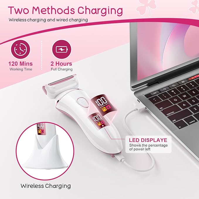 Electric Shaver for Women, Gifts for Women, Electric Razor for Womens, Rechargeable Wet Dry Lady Hair Remover,IPX7 Waterproof,Shaver for Legs (Rose Gold)
