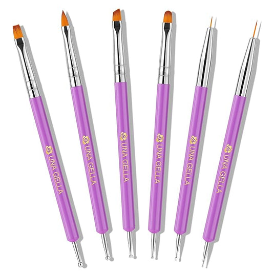 UNA GELLA Nail Art Pens 6PCS Purple Color Double-ended Acrylic Nail Brush Set Nail Dotting Tools Nail Art Design Brushes for Gel Polish, Liner, Drawing, Dotting and Detailing French Tip Tool
