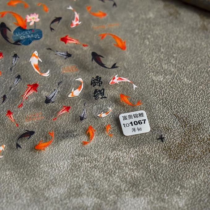 Red Koi Fish Nail Art Sticker Decals Lucky Goldfish 5D Embossed Nail Decals Self-Adhesive Chinese Style Nail Art Accessories Cute Cartoon Ocean Manicure Decals for Women Girls DIY Nail Art Decorations