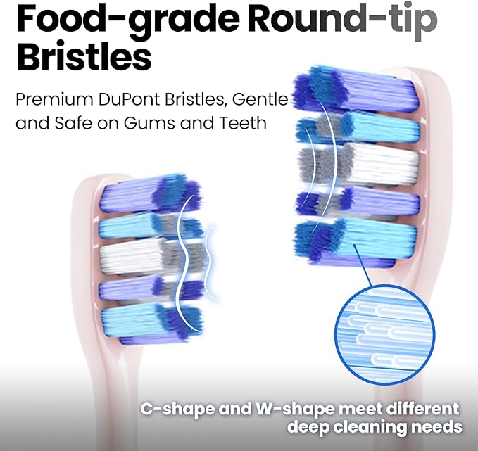 Electric Toothbrush, Marlincare Electric Toothbrush for Adults 180 Days Battery Life Rechargeable with 5 Modes, 48000VPM Motor Smart Timer IPX8, Sonic Toothbrush with 4 Brush Heads & Travel Case, Pink