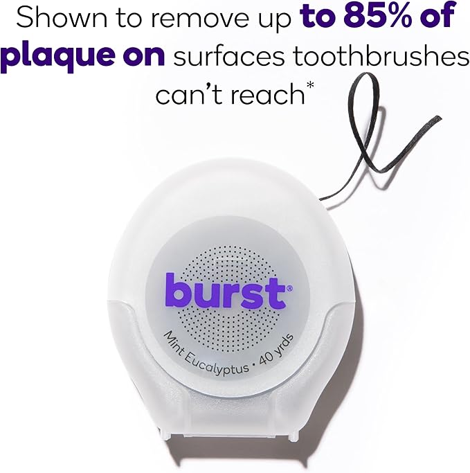 BURST Expanding Dental Floss (Mint Eucalyptus/240 Yards) | Stain Absorbing & Woven Teeth Floss with Xylitol Coating to Fight Cavities | Vegan | Paraben Free Expanding Floss