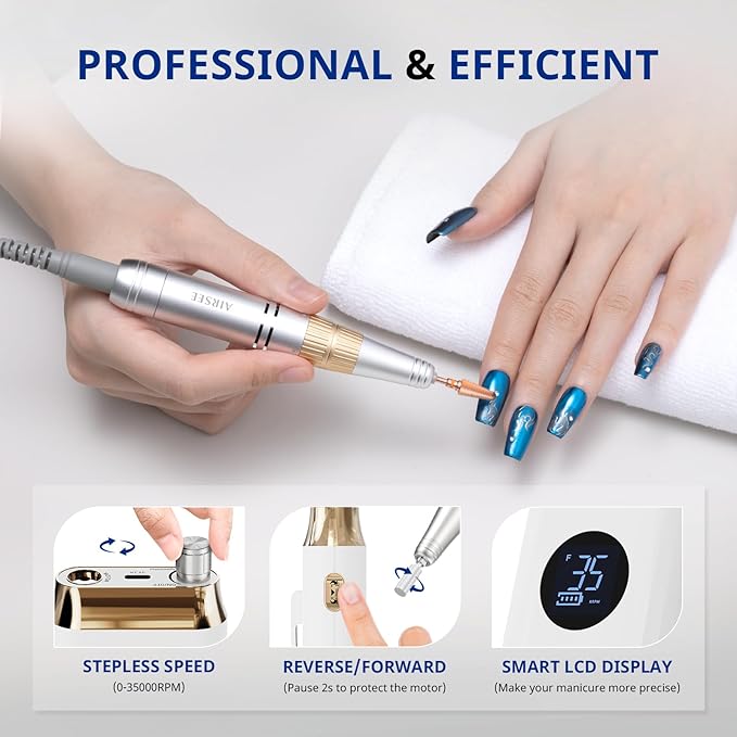 AIRSEE Professional Portable Nail Drill 35000RPM,Rechargeable Cordless Nail Drill for Manicure Salon Home, Eletric Nali E File for Acrylic Nails Gel Polishing Removing, EW4 White