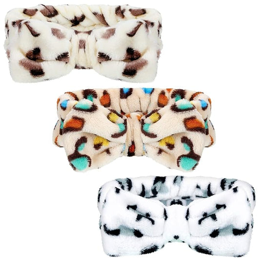 3 Pcs Towel Headbands for Women Headband for Washing Face Facial Hair Band Skincare Microfiber Bowtie Headband Makeup Terry Cloth Headbands Spa Shower Hair Band for Women Girls (Vivid Patterns)