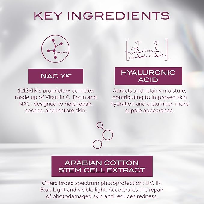 111SKIN Sunscreen SPF 50, Mineral Face and Non Greasy Sunscreen for Daily Use, Broad-Spectrum UVA/UVB and Blue Light Protection, Niacinamide and Polyglutamic Acid, 50 ml