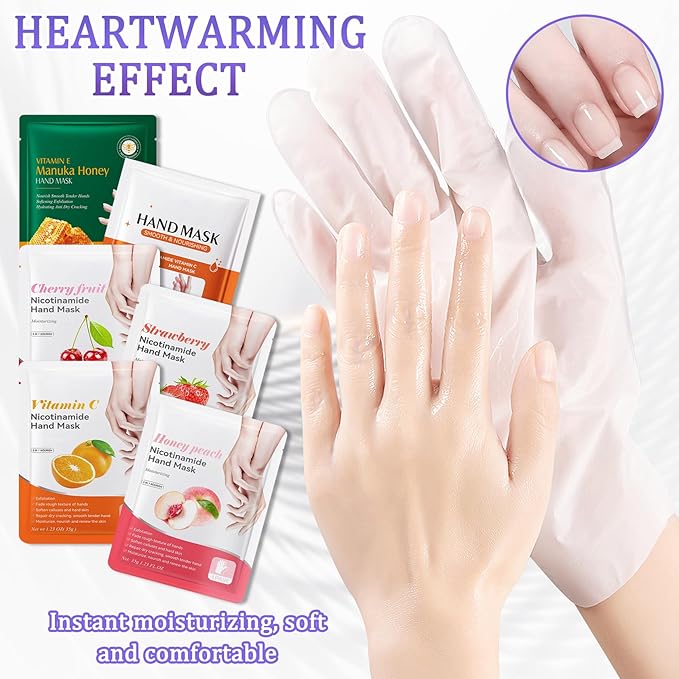 Hand Mask Moisturizing Gloves 6 Pack,Hydrating Hand Mask for Women,Soft Gloves for Dry Cracked Skin E