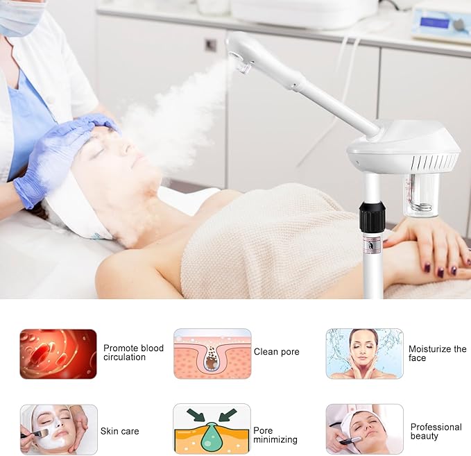 Professional Facial Steamer, Ozone Spa Face Steamer on Wheels, Adjustable Height and Angle,Estheticians Steamer More Steam,Hot Mist Facial Humidifier Atomizer for Spa Beauty, Home Use