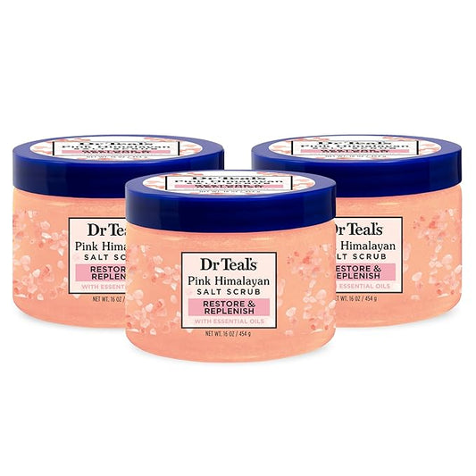 Dr Teal's Pink Himalayan Salt Body Scrub, Restore & Replenish with Pure Epsom Salt & Essential Oils, 16 oz (Pack of 3)