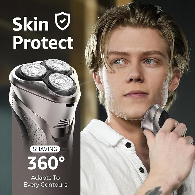 Cordless Electric Razor for Men: 3-in-1 Shaver for Beard/Nose/Sideburns - IPX7 Waterproof Travel Kit - Turbo Speed & Precision Blades,Bright Silver