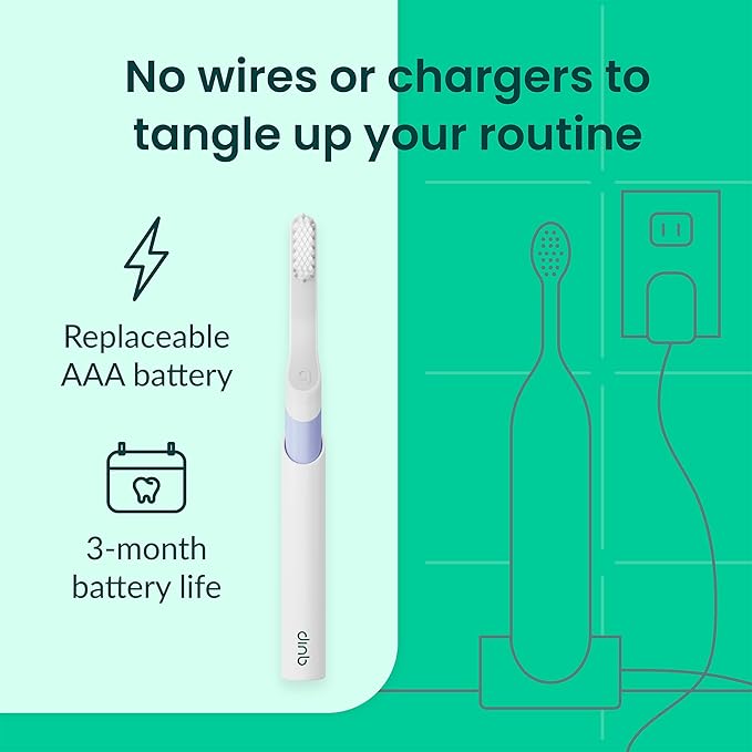 quip Sonic Toothbrush for Adults with Timer - Includes Extra Brush Head and Travel Cover Mount - Electric, Soft Bristle Refill Head, Plastic Handle, 3 Month Battery Life - Travel Toothbrush - Lavender