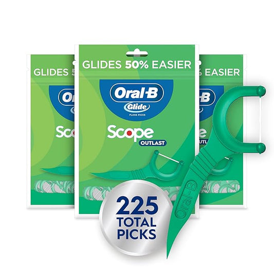 Oral-B Glide Mint Dental Floss Picks with Long Lasting Scope Flavor, 3 Pack of 75 Picks (225 Total)